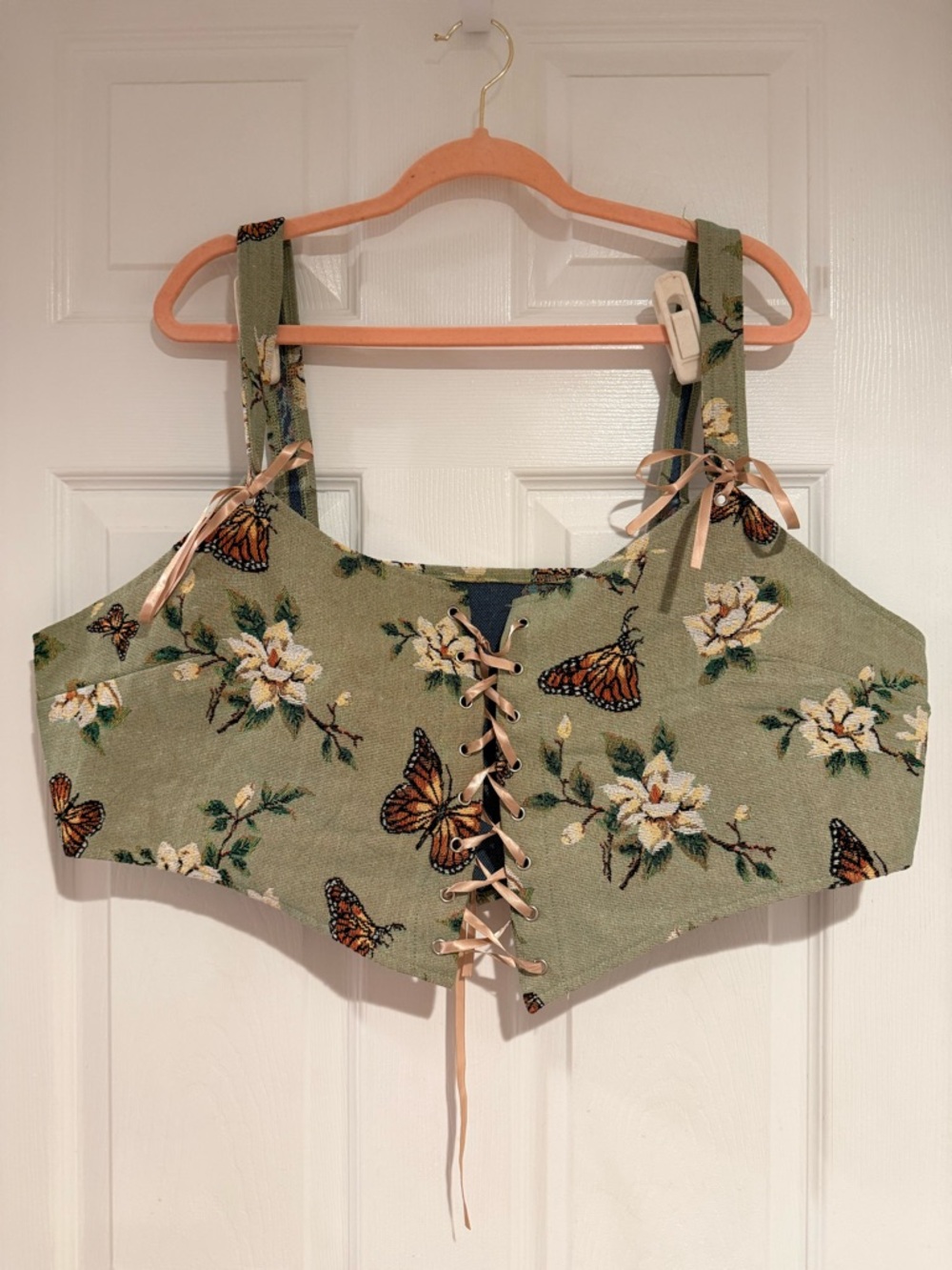 Cider Sage Green Floral & Butterfly Lace-Up Corset